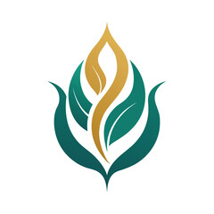 Fashion logo stylized emerald green leaf icon vector art illustration design.