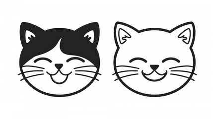 Black and white simple outline cats head emoticon pictures 
