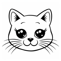 Obraz premium Black and white simple outline cats head emoticon pictures 