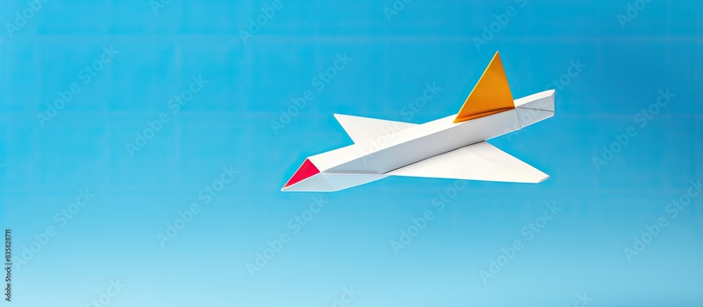 Wall mural yellow handmade paper plane isolated on a white background with copy space image available for text 