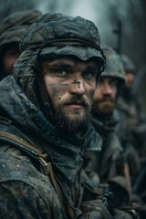 Obraz premium Portrait of a soldier in the forest
