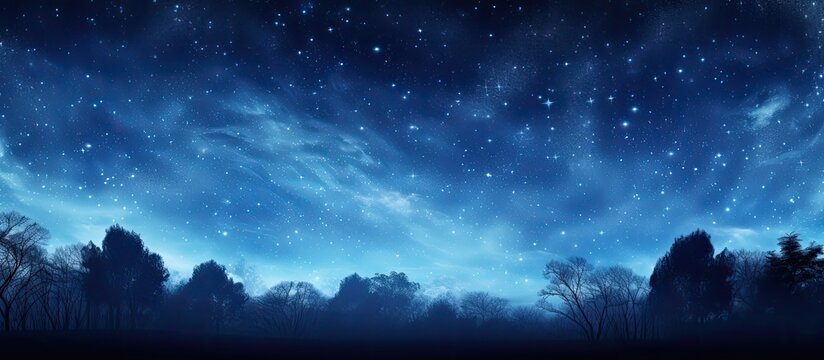 Twilight Arboretum with trees and starlit sky in the background, perfect for a copy space image.