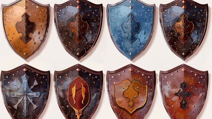 Collection of shield designs symbols in 6 different shades