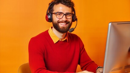 Happy Customer Support Specialist: A specialist in a monitoring room, assisting clients.
