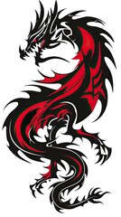 Black and red tribal dragon tattoo vector illustration