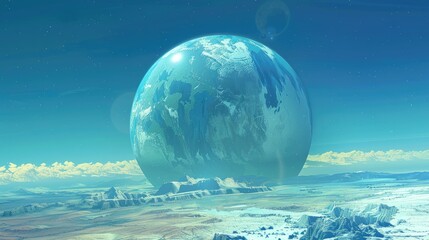 Tiny pristine world under clear blue heavens