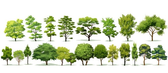 The tropical trees in the image are separated on a white background, making them ideal for design, advertising, and architectural purposes as a copy space image.
