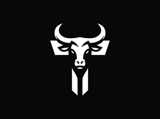Letter T with Bull Head Vector Icon Logo Template