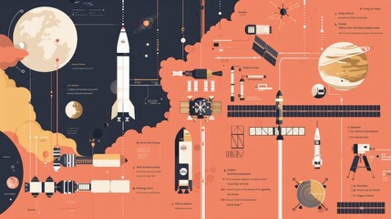 An infographic timeline tracing the history of maintenance practices in space exploration generated by AI
