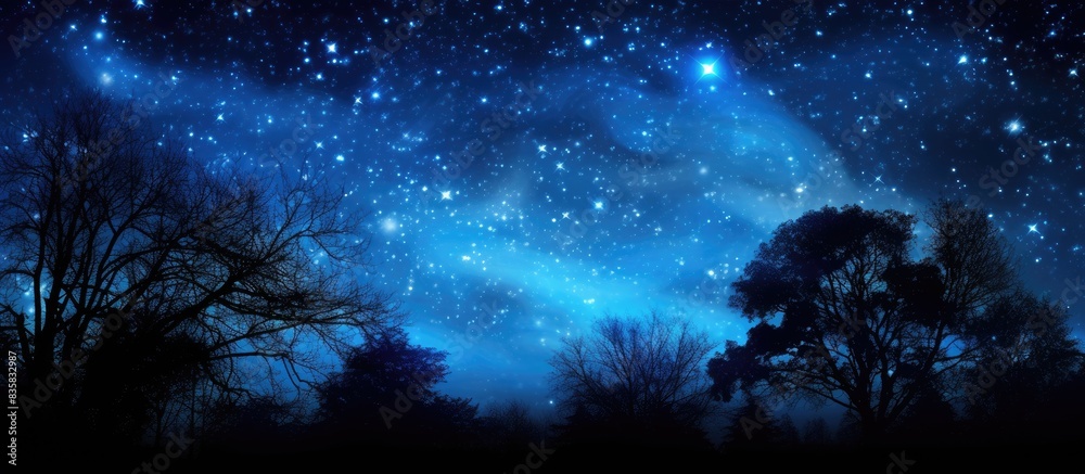 Canvas Prints silhouettes of trees against a starry sky, creating a serene scene with ample copy space image.
