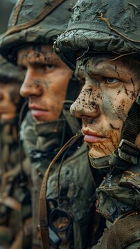 Camouflaged soldiers faces