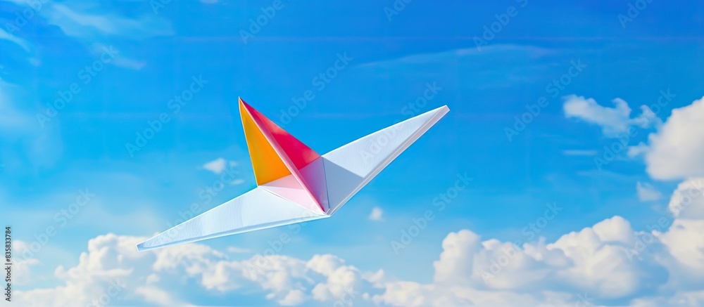 Wall mural paper planes arranged on a blank white background with ample copy space image.