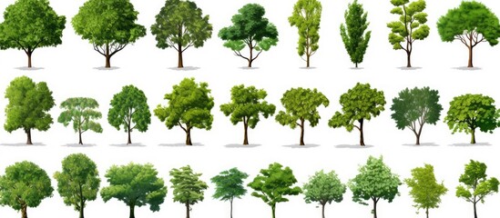 A stunning set of large tropical trees, ideal for design or decoration, displayed on a white background for copy space image.