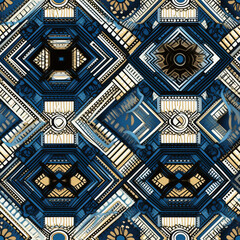 Unique and seamless pattern integrating water and ink color elements with African square fabric motifs, offering a vintage luxury aesthetic suitable for high-end design