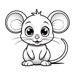 A rat in cartoon style. Cute mouse isolated on white background. Watercolor drawing, hand-drawn rat, coloring book, illustration.