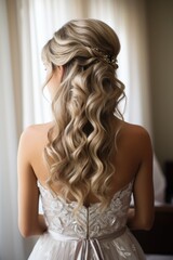 Fototapeta premium Bride with blonde hair in wedding dress