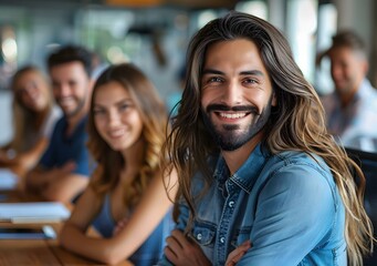 Obraz premium Portrait of a smiling man with long hair and beard