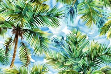 Fototapeta premium Tropical Palm Trees Against a Blue Sky Background