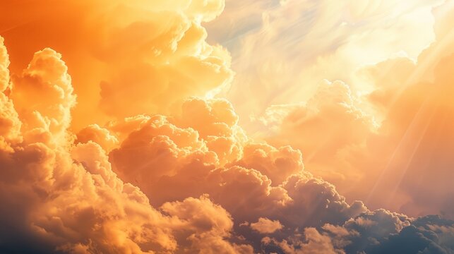 Scenic panorama of a majestic sunrise with silver lining clouds and vibrant orange sky