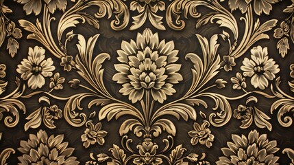 Vintage Floral Ornament Wallpaper in Dark Brown Color Scheme