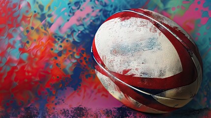 Rugby ball positioned against a colorful abstract background, with space for text and creative sports ads
