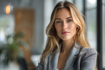 Fototapeta premium portrait of a beautiful blonde woman in a gray suit