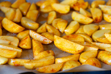 tray of potatoes with a brown glaze on top