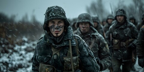 Fototapeta premium A group of soldiers in the snow