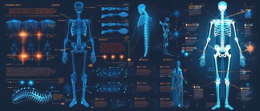 Detailed diagram of the human skeletal system with highlighted spine