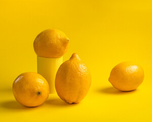 lemon flavor concept on colorful background, focus stacking studio photo