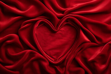 Obraz premium Valentines day red velvet in the form of heart, Flatlay style background with minimalistic design. Template for banner or party invitation. Generative AI