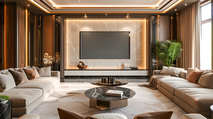 Modern living room with big tv screen