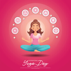 International yoga day banner or poster template design. Woman doing yoga pose.