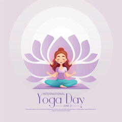 International yoga day banner or poster template design. Woman doing yoga pose.