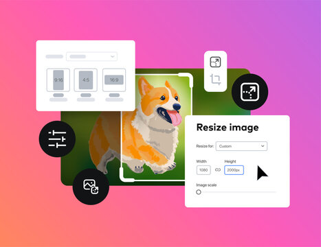 Image Resizing Tool Interface. Resizer instrument.  Different image resolutions. Vector illustration