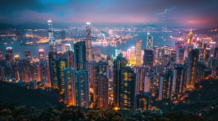 Fototapeta premium Firework festival in Hong Kong at night