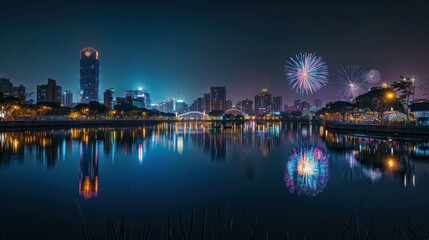 Obraz premium Firework festival in Hong Kong at night