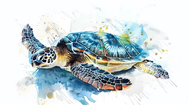Big sea turtle watercolor painting