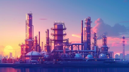 Obraz premium Oil Refinery with Tanks and Pipes 