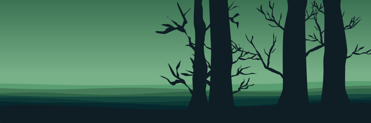 Obraz premium silhouette of dead tree forest at sunset landscape vector illustration good for background, wallpaper, background template, backdrop design, advertising, ads, and business 