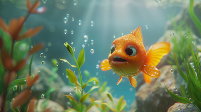 cartoon goldfish in the water