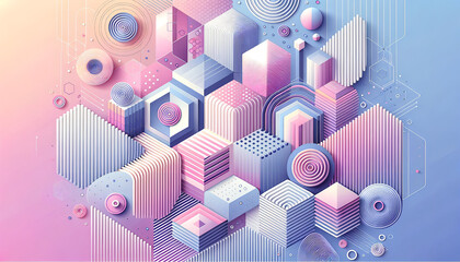 Geometric Abstract Art with Pastel Colors, modern design and 3D Shapes