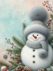 Obraz premium Christmas background with snowman. AI