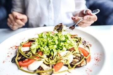 Plate of Food With Fork, Delicious Homemade Meal With Fresh Ingredients