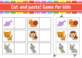 Cut and paste. Game for kids. Educational activity worksheet for kids and toddlers. Game for children. Vector illustration.
