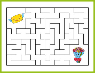 Naklejka premium Rectangle maze. Game for kids. Funny labyrinth. Education developing worksheet. Activity page. Puzzle for children. cartoon style. Riddle for preschool. Logical conundrum. Vector illustration.