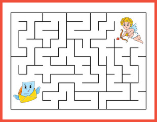 Rectangle maze. Game for kids. Funny labyrinth. Education developing worksheet. Activity page. Puzzle for children. cartoon style. Riddle for preschool. Logical conundrum. Vector illustration.