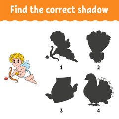 Find the correct shadow. Education developing worksheet. Matching game for kids. Activity page. Puzzle for children. cartoon character. Vector illustration.