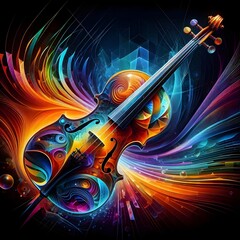 Fototapeta premium Vibrant 8k abstract art of a violin, blending rich colors and fluid lines, ideal for music-themed décor and design.