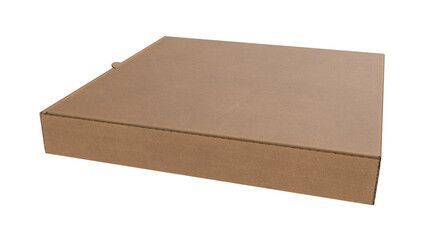 Photo realistic kraft pizza box take out isolated on transparent background.